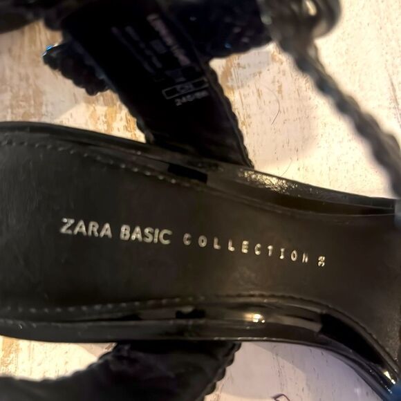 LIKE NEW Zara Black Wide Round Block Heeled Woven Sandals from 2019-Size 7.5/38 - Picture 13 of 15